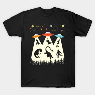 Vintage Alien Abduction T rex Loch Ness Bigfoot Funny UFO T-Shirt